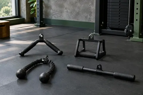 Ensemble Fitarc de quatre accessoires de poulie noirs, avec barre en V, poignée double D et corde à triceps