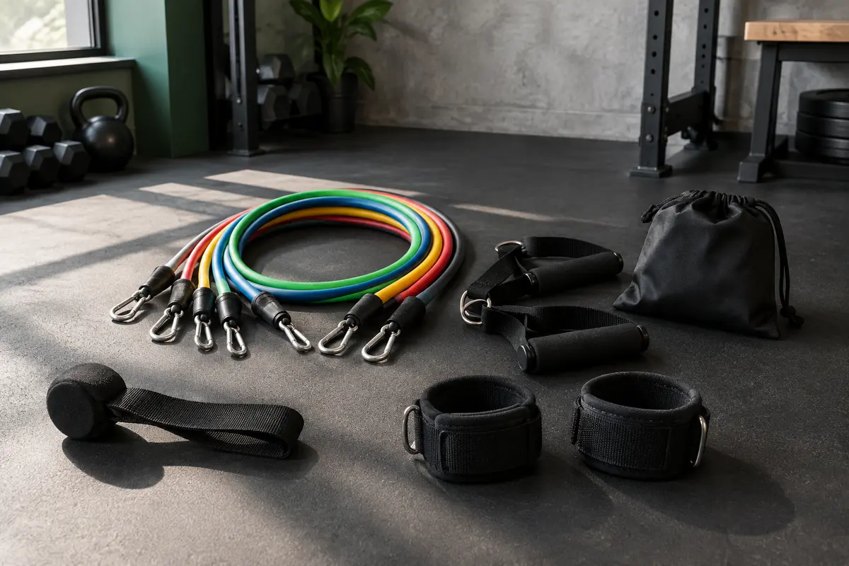 Ensemble multicolore de bandes de résistance avec poignées, ancrage de porte et sangles de cheville