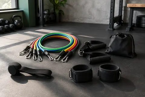 Ensemble multicolore de bandes de résistance avec poignées, ancrage de porte et sangles de cheville