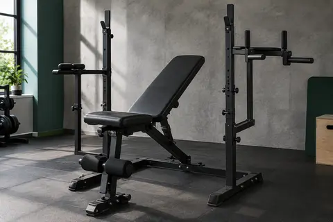 Banc de musculation TecTake pliable avec rembourrage, supports d’haltères et station de dips