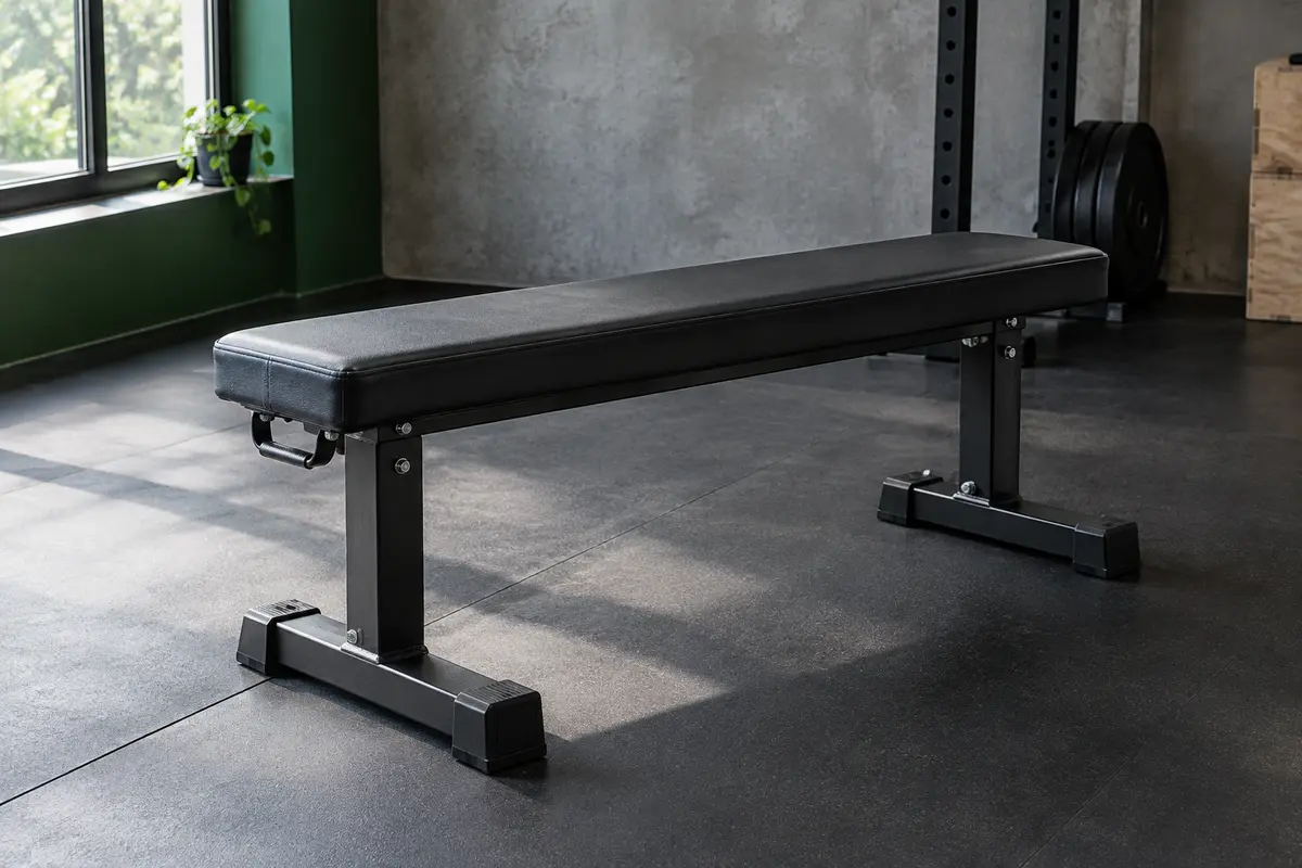 Banc de musculation plat pliant Winnow avec coussin rembourré, cadre en acier et poignée de transport